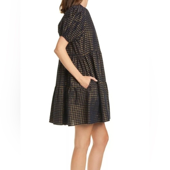 NWOT ULLA JOHNSON Midnight Navy Gold Dion Babydoll Dress 2 RARE - Picture 2 of 15